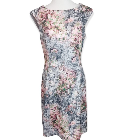 Excellent Kay Unger Metallic Silver Watercolor Floral Dress size 10 - Picture 4 of 8